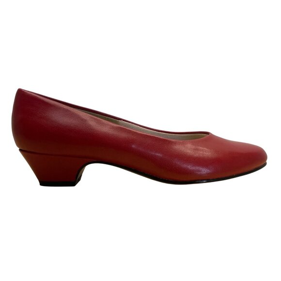 Soft Style By Hush Puppies Women's Red Leather Low Heel Pumps Size 8W - Picture 1 of 9